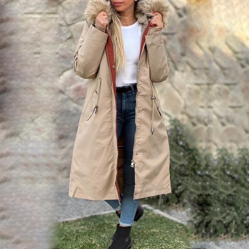 🎁Vinterfrakk med hette og pelskrage, casual parka for kvinner【Gratis levering】
