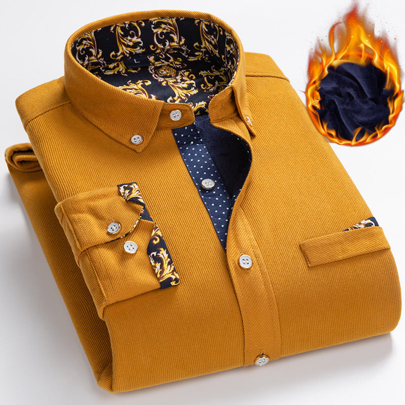 50% RABATT💥Herre høy kvalitet Corduroy varm vinterskjorte tykk fleece