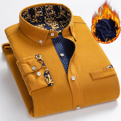 50% RABATT💥Herre høy kvalitet Corduroy varm vinterskjorte tykk fleece