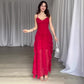 Elegantes Spaghetti-Träger-Rüschen-Maxi-Kleid für Damen mit mehreren Schichten