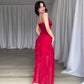 Elegantes Spaghetti-Träger-Rüschen-Maxi-Kleid für Damen mit mehreren Schichten