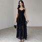 Elegantes Spaghetti-Träger-Rüschen-Maxi-Kleid für Damen mit mehreren Schichten