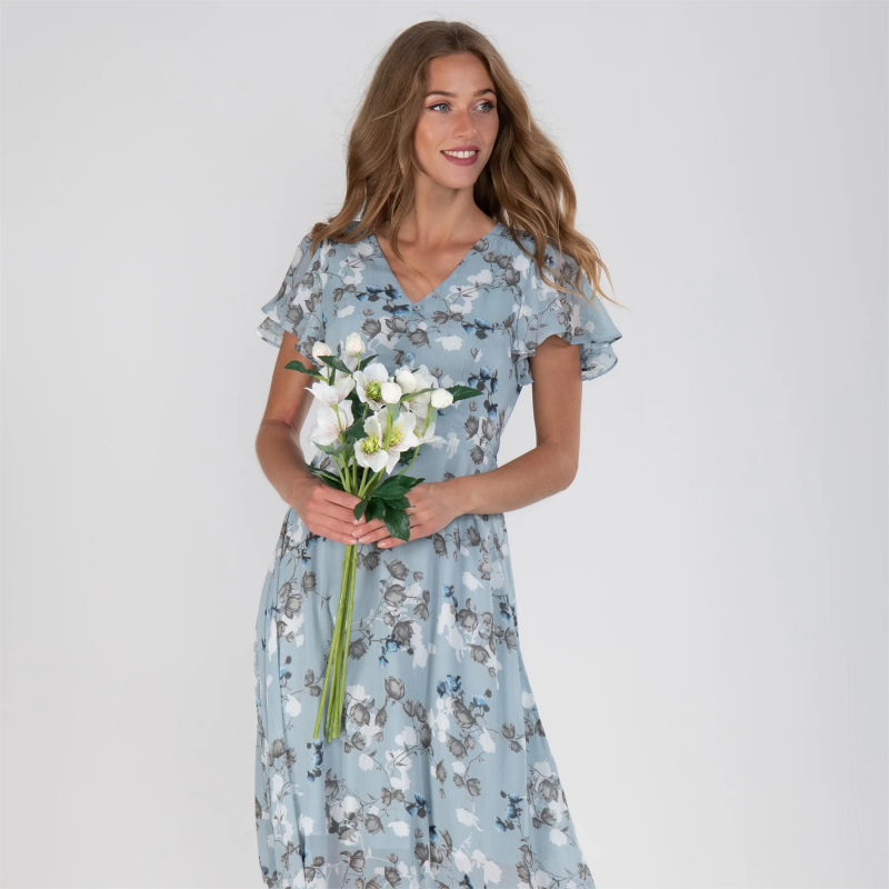 💐SISTE DAGS SALG 50% RABATT💐Kortermet lang kjole med blomstertrykk