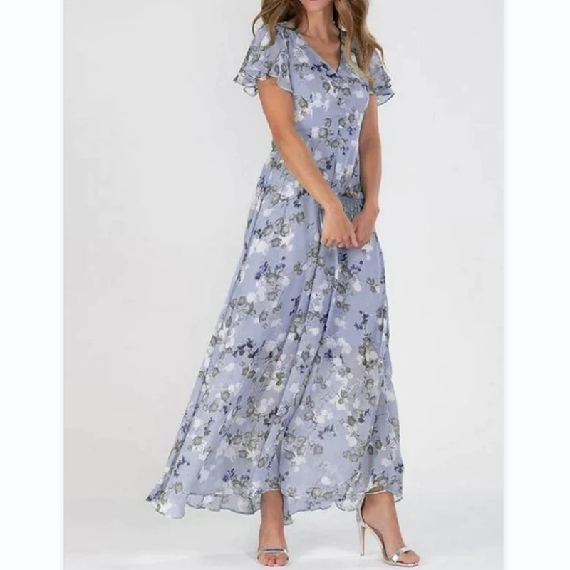 💐SISTE DAGS SALG 50% RABATT💐Kortermet lang kjole med blomstertrykk