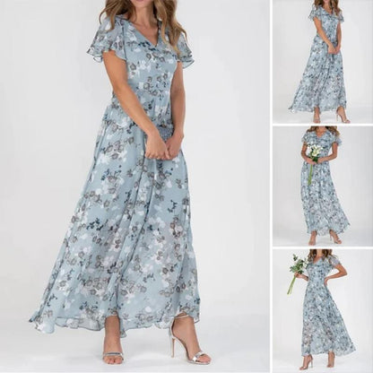 💐SISTE DAGS SALG 50% RABATT💐Kortermet lang kjole med blomstertrykk
