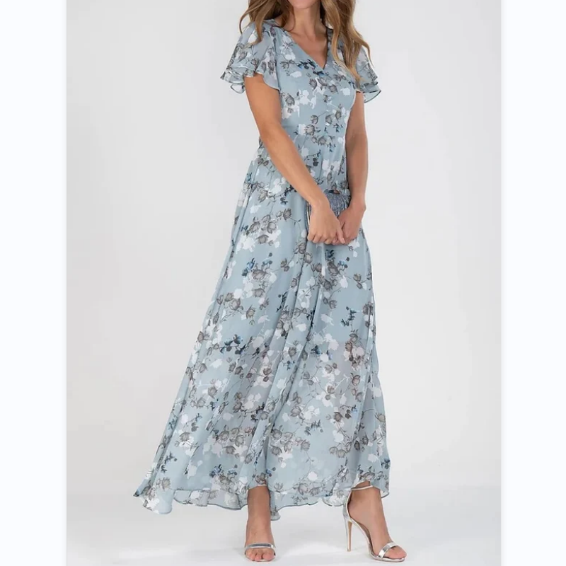 💐SISTE DAGS SALG 50% RABATT💐Kortermet lang kjole med blomstertrykk