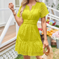 Damen V-Ausschnitt Kurzarm Hollow Out Kleid🌟🌟Neue Produkte🔥🔥🔥