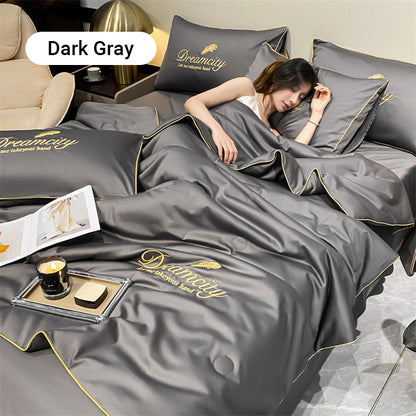 🎁Gjør deg klar for sommeren - ❄️ Vaskbar 、 avkjølende 4-delt seng er-silke linen🛏️