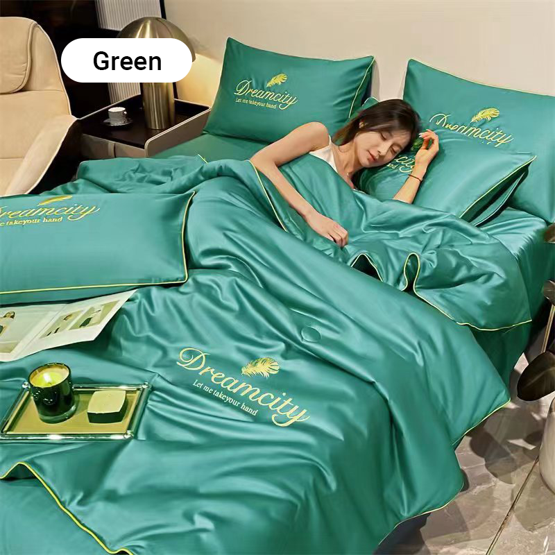 🎁Gjør deg klar for sommeren - ❄️ Vaskbar 、 avkjølende 4-delt seng er-silke linen🛏️
