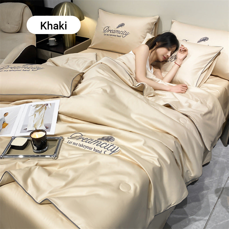 🎁Gjør deg klar for sommeren - ❄️ Vaskbar 、 avkjølende 4-delt seng er-silke linen🛏️