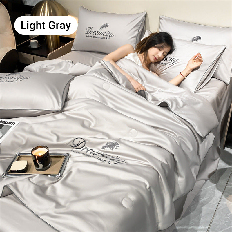 🎁Gjør deg klar for sommeren - ❄️ Vaskbar 、 avkjølende 4-delt seng er-silke linen🛏️