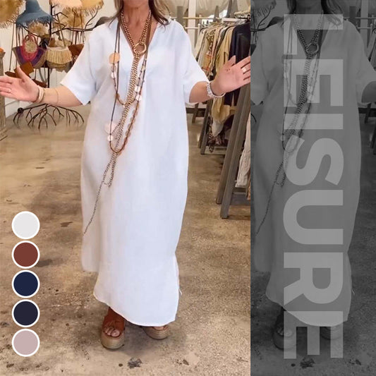 🔥Best Sale🔥Vestido elegante de mujer de algodón y lino 💖 transpirable 💖 suelto