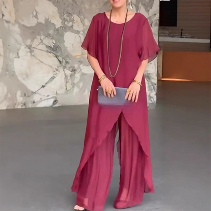 ✨Traje elegante de dos piezas de algodón mercerizado de color liso para mujer.【Top + Pantalones】