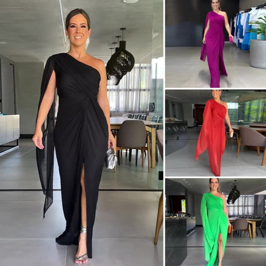 ⏳Tidsbegränsat erbjudande⏰Elegant maxiklänning med off-shoulder-mönster och slits för kvinnor👗