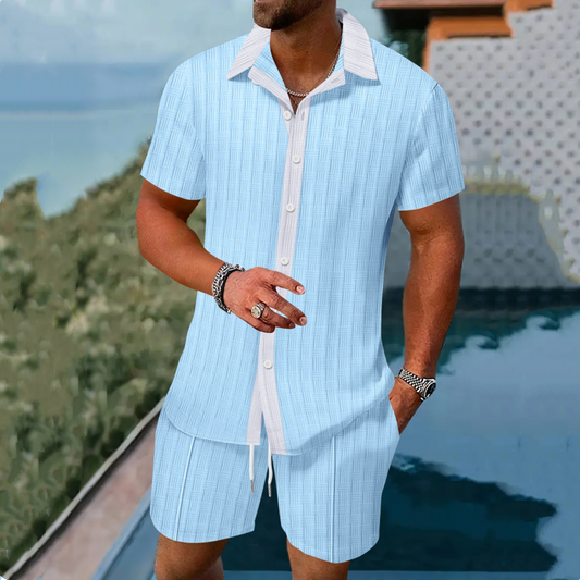 🔥50% rabatt🔥 Skjorta med knappar + linneshorts, tvådelat set