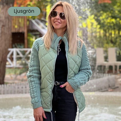 🎁Begränsad tid 70% rabatt🎁 Stickad puffjacka med patchwork-mönster, dam