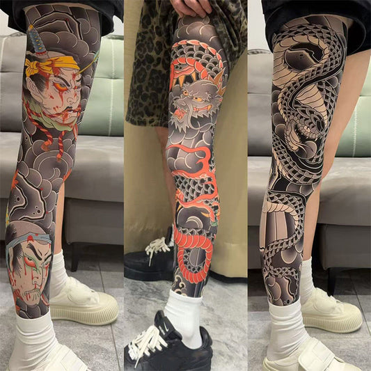 🔥De coolaste 🔥elastiska benärmarna med tatueringstryck år 2025