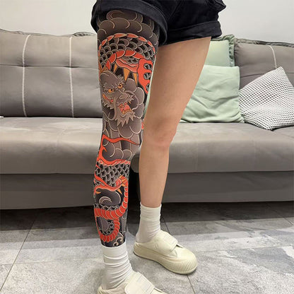 🔥De coolaste 🔥elastiska benärmarna med tatueringstryck år 2025