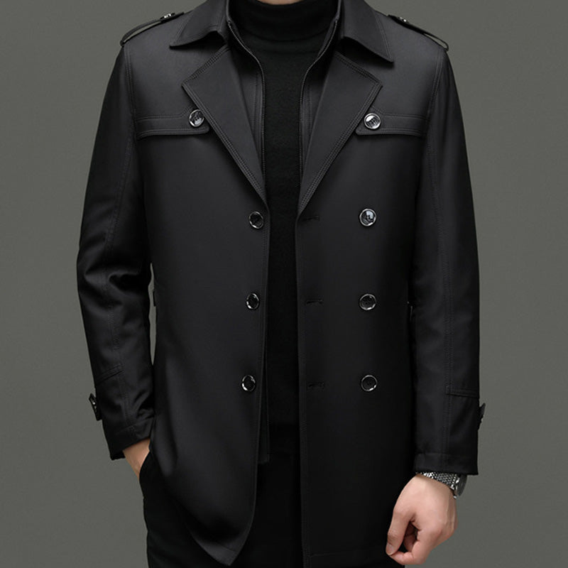Herre Trenchcoat i Mellomlang Lengde med Avtakbar Innerfôr【Gratis levering】