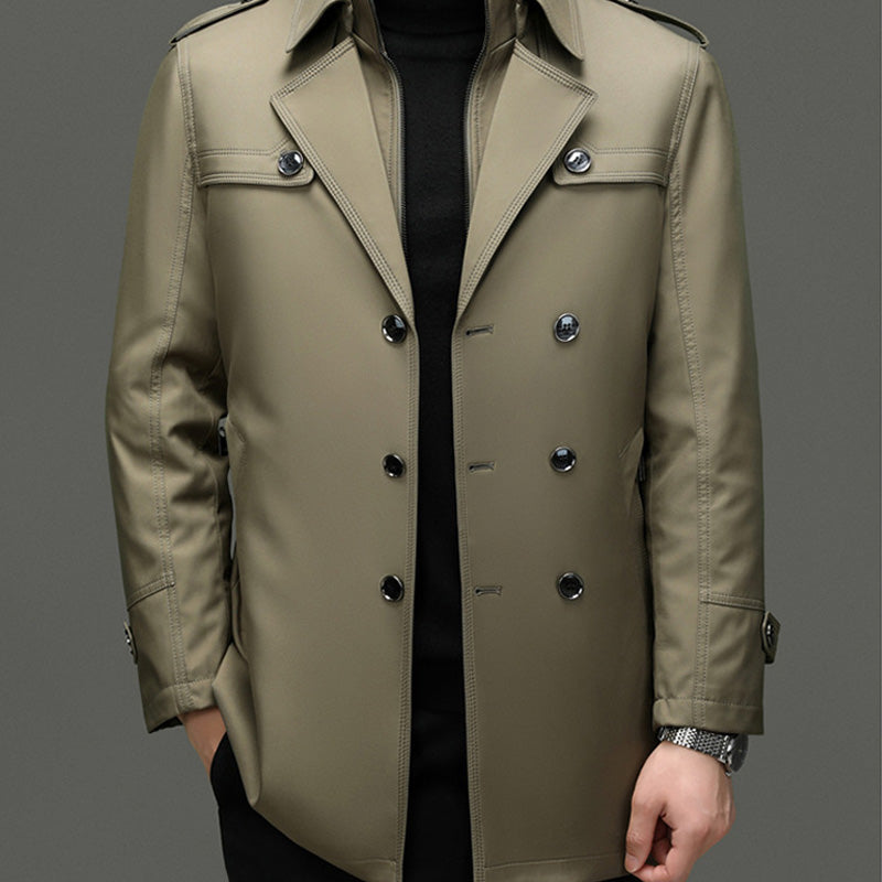 Herre Trenchcoat i Mellomlang Lengde med Avtakbar Innerfôr【Gratis levering】