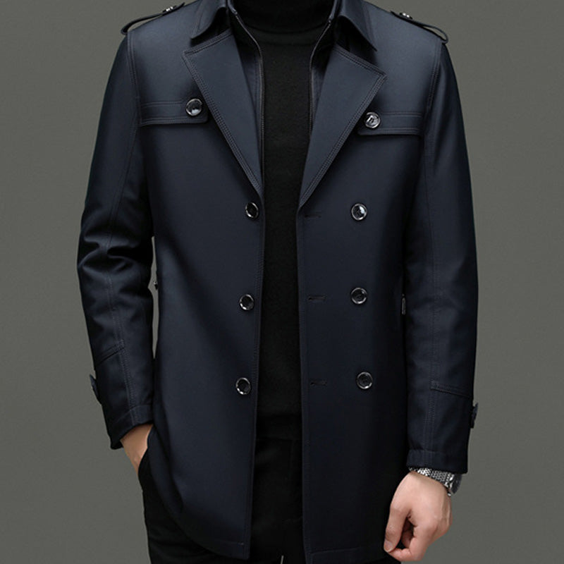 Herre Trenchcoat i Mellomlang Lengde med Avtakbar Innerfôr【Gratis levering】