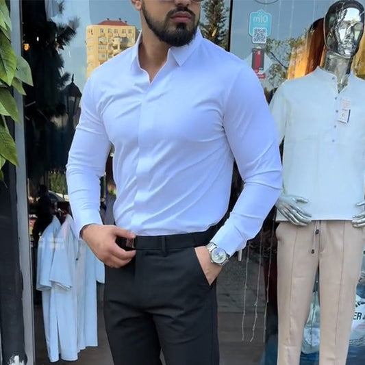 🔥Bästsäljare - Köp 2 Få Fri Frakt🔥 Herrskjorta Slim Fit, Enfärgad