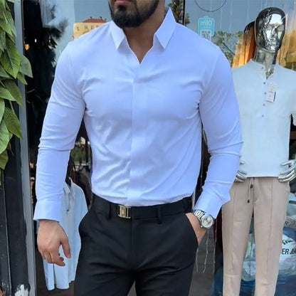 🔥Bästsäljare - Köp 2 Få Fri Frakt🔥 Herrskjorta Slim Fit, Enfärgad