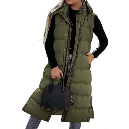 🔥UTMÄRKT REA 50%🔥Lång vadderad väst för dam | Quiltad huva och knappstängning❄️