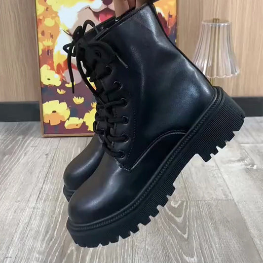👢Tidsbegränsat erbjudande 50% rabatt🎁 Varma, vattentäta ankelstövlar med grov klack och snörning