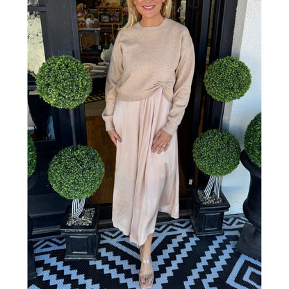 🔥Oferta especial 2025🔥Conjunto de 2 piezas más vendido para mujer: top con nudo y vestido maxi fluido 👚👗