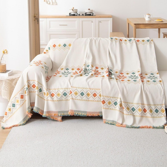 ⏳50 % de descuento🌿✨Funda reversible bohemia para sofá con borlas🛋️💖