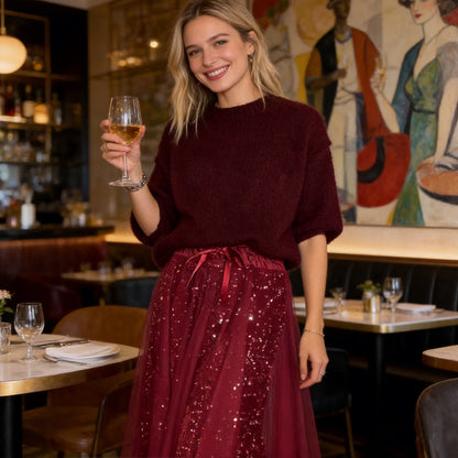 🚛 ¡ENVÍO GRATIS! ✨👗Conjunto de Blusa y Falda de Tul con Purpurina para Mujer – Elegante, femenino y lleno de brillo 💖🌟