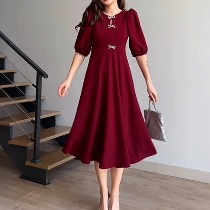 🔥 ¡56% DE DESCUENTO! 👗🎀 Vestido Midi Evasé con Mangas Cortas y Lazo para Mujer – Elegancia y comodidad en un solo look 🌸✨