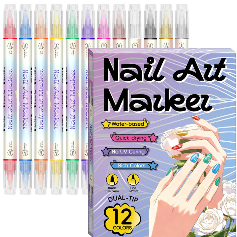 💞 50 % RABATT! 🎨Neglelakkpenner med to spisser – Tørker raskt, uten UV-lampe. Fin spiss og penselspiss. 12/24 livlige farger. Enkel DIY hjemme. Ingen flekker, bare kunst! 💅🖌️