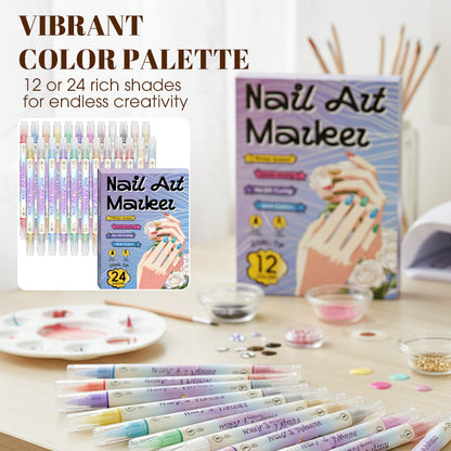 💞 50 % RABATT! 🎨Neglelakkpenner med to spisser – Tørker raskt, uten UV-lampe. Fin spiss og penselspiss. 12/24 livlige farger. Enkel DIY hjemme. Ingen flekker, bare kunst! 💅🖌️