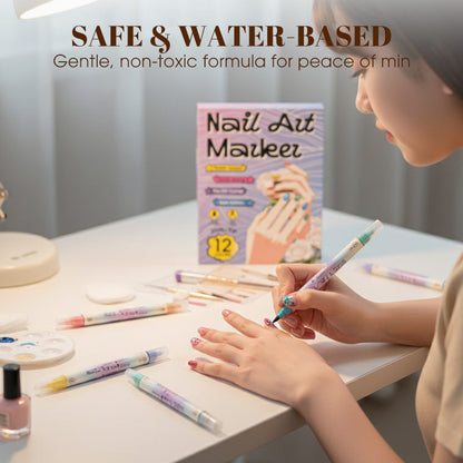 💞 50 % RABATT! 🎨Neglelakkpenner med to spisser – Tørker raskt, uten UV-lampe. Fin spiss og penselspiss. 12/24 livlige farger. Enkel DIY hjemme. Ingen flekker, bare kunst! 💅🖌️