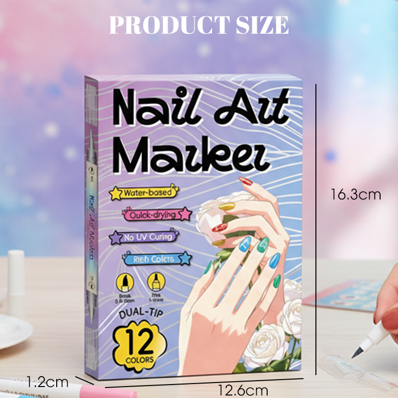 💞 50 % RABATT! 🎨Neglelakkpenner med to spisser – Tørker raskt, uten UV-lampe. Fin spiss og penselspiss. 12/24 livlige farger. Enkel DIY hjemme. Ingen flekker, bare kunst! 💅🖌️