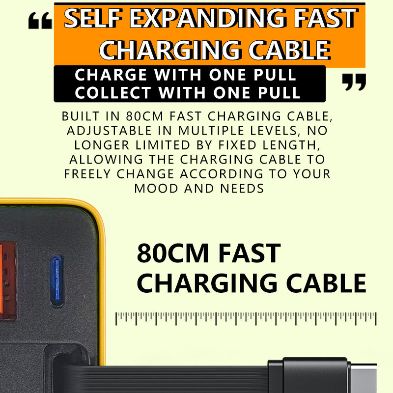 ⏳65W hurtigladende telefonladerblokk med uttrekkbar 80 cm type-C-kabel