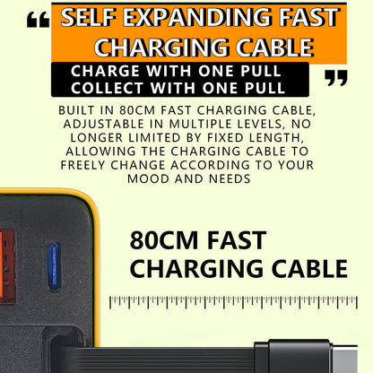 ⏳65W hurtigladende telefonladerblokk med uttrekkbar 80 cm type-C-kabel
