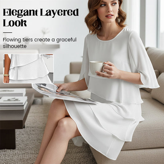 🎁48 % RABATT! Elegant kjole med lagdelte volanger på ermene for kvinner – uanstrengt stil for enhver anledning 💃