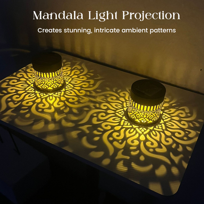 🌞50 % RABATT NÅ! 🌀 Solcelledrevet mandala-lys – Fantastisk mønsterprojeksjon, 2-i-1 gulv- og veggdesign og IP65 vanntett automatisk av/på 🌿