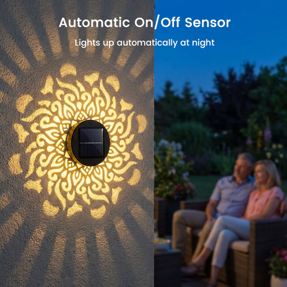 🌞50 % RABATT NÅ! 🌀 Solcelledrevet mandala-lys – Fantastisk mønsterprojeksjon, 2-i-1 gulv- og veggdesign og IP65 vanntett automatisk av/på 🌿