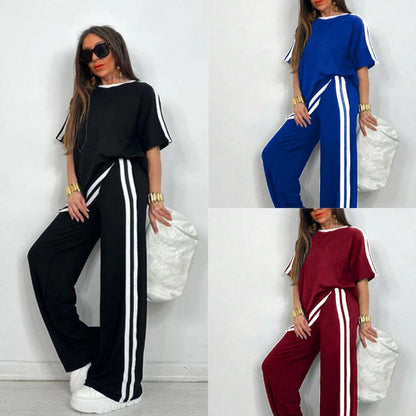 ⏳Begrenset tidsbegrenset 50 % rabatt⏰Sett med stripete topper og vide bukser til dame👚👖