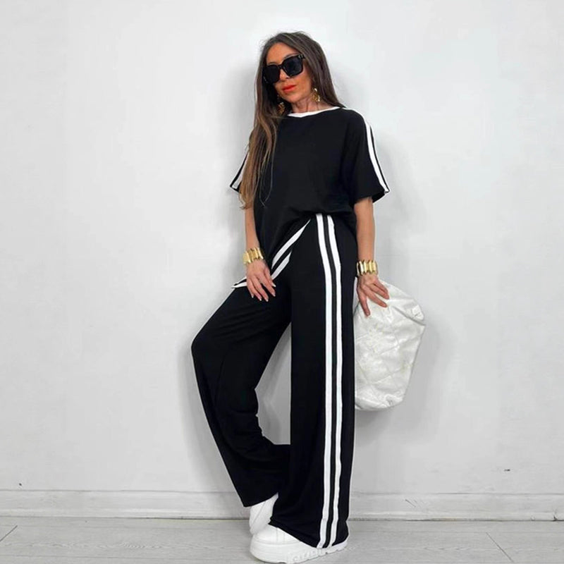 ⏳Begrenset tidsbegrenset 50 % rabatt⏰Sett med stripete topper og vide bukser til dame👚👖