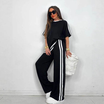 ⏳Begrenset tidsbegrenset 50 % rabatt⏰Sett med stripete topper og vide bukser til dame👚👖