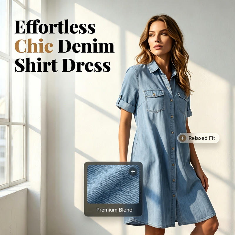 🔥 Tidsbegrenset salg – opptil 50% rabatt! 🔥 👗 Dame Casual Denimskjortekjole ✨