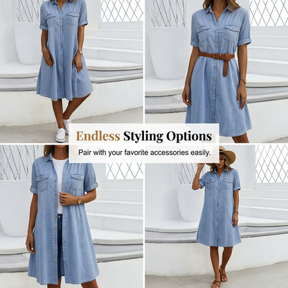 🔥 Tidsbegrenset salg – opptil 50% rabatt! 🔥 👗 Dame Casual Denimskjortekjole ✨