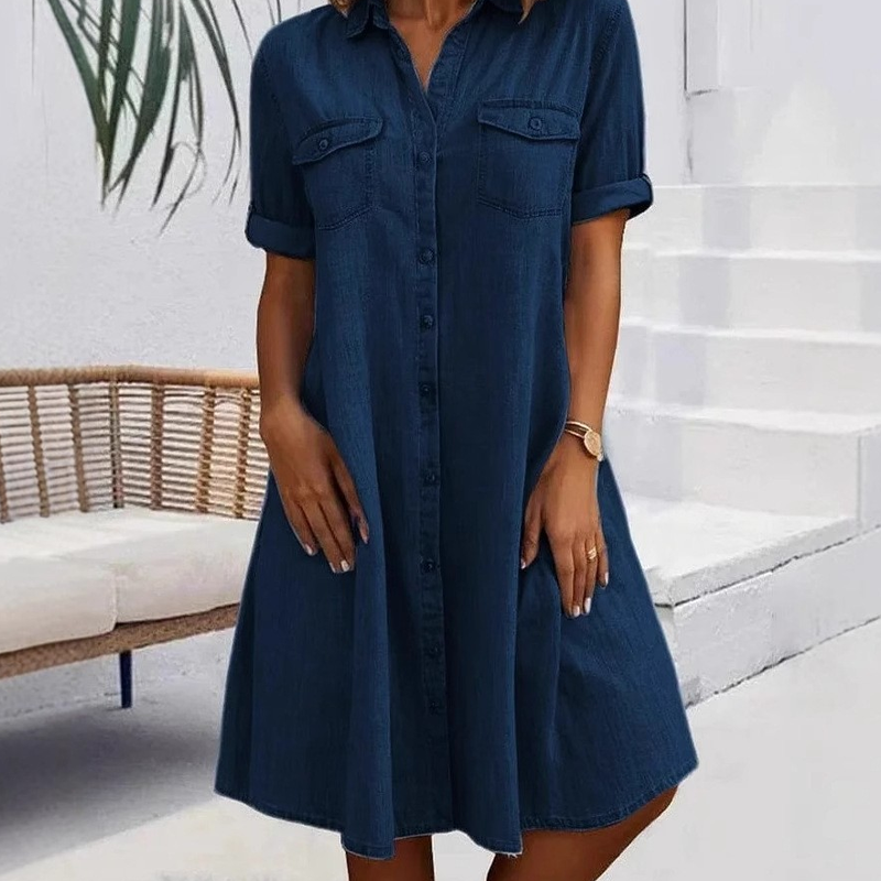 🔥 Tidsbegrenset salg – opptil 50% rabatt! 🔥 👗 Dame Casual Denimskjortekjole ✨