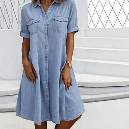 🔥 Tidsbegrenset salg – opptil 50% rabatt! 🔥 👗 Dame Casual Denimskjortekjole ✨