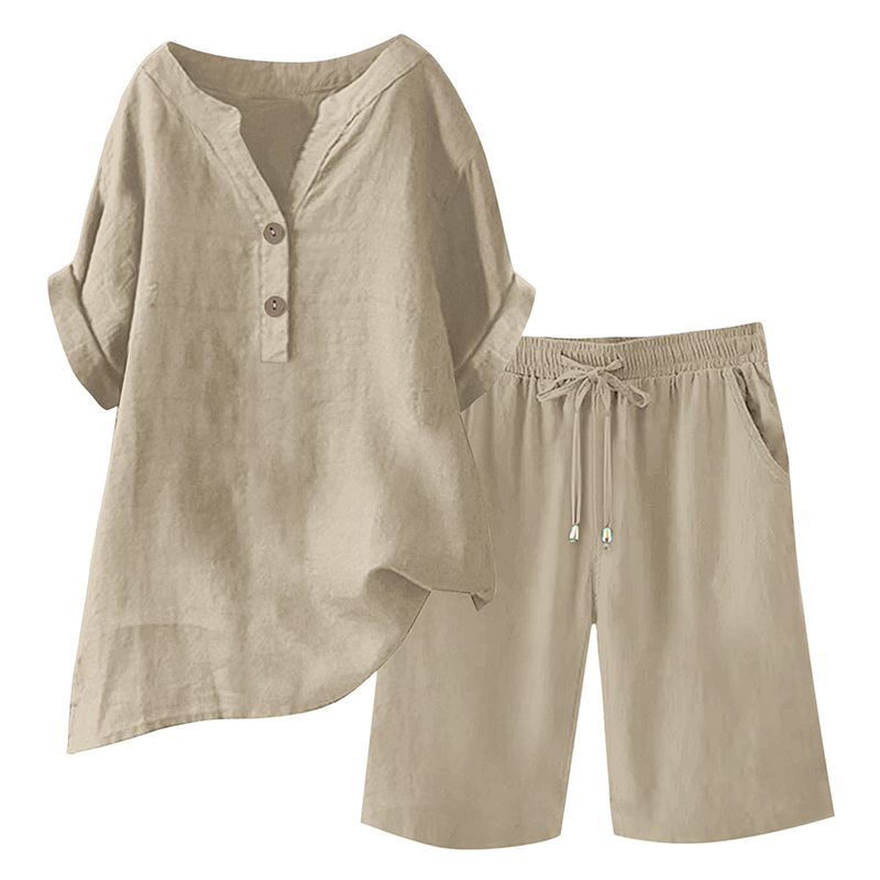 🌿 Komfortabelt 2-delt damesett i bomull og lin